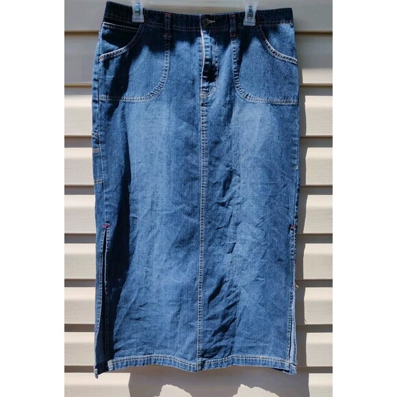 Baileys Point Denim Blue Jean Skirt Size 14 Womens Long Modest Side Slits - Picture 2 of 10